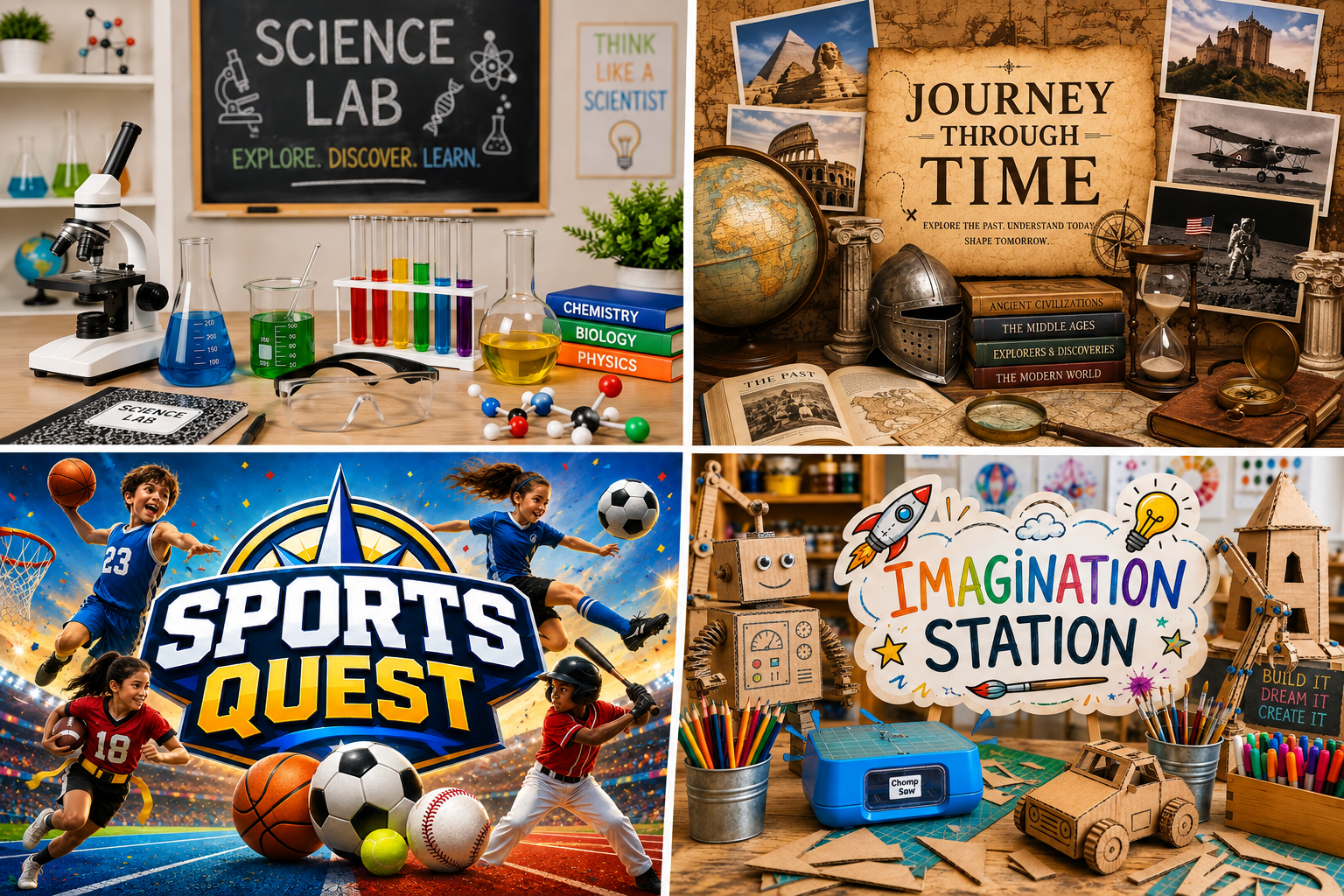 Connect enrichment classes: Science Lab, Journey Through Time, Sports Quest, and Imagination Station